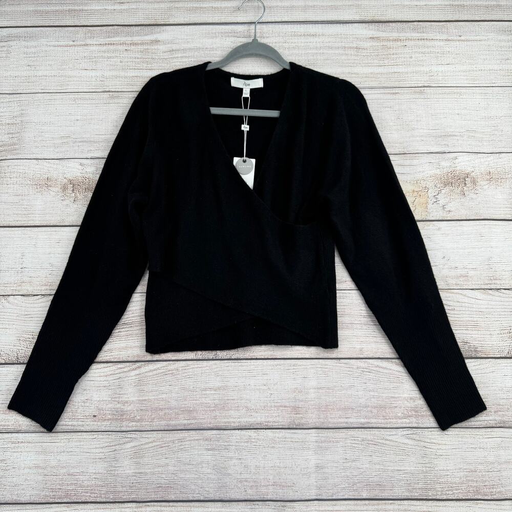 RIPE Willa Nursing Faux Wrap Sweater Womens Large Black NEW